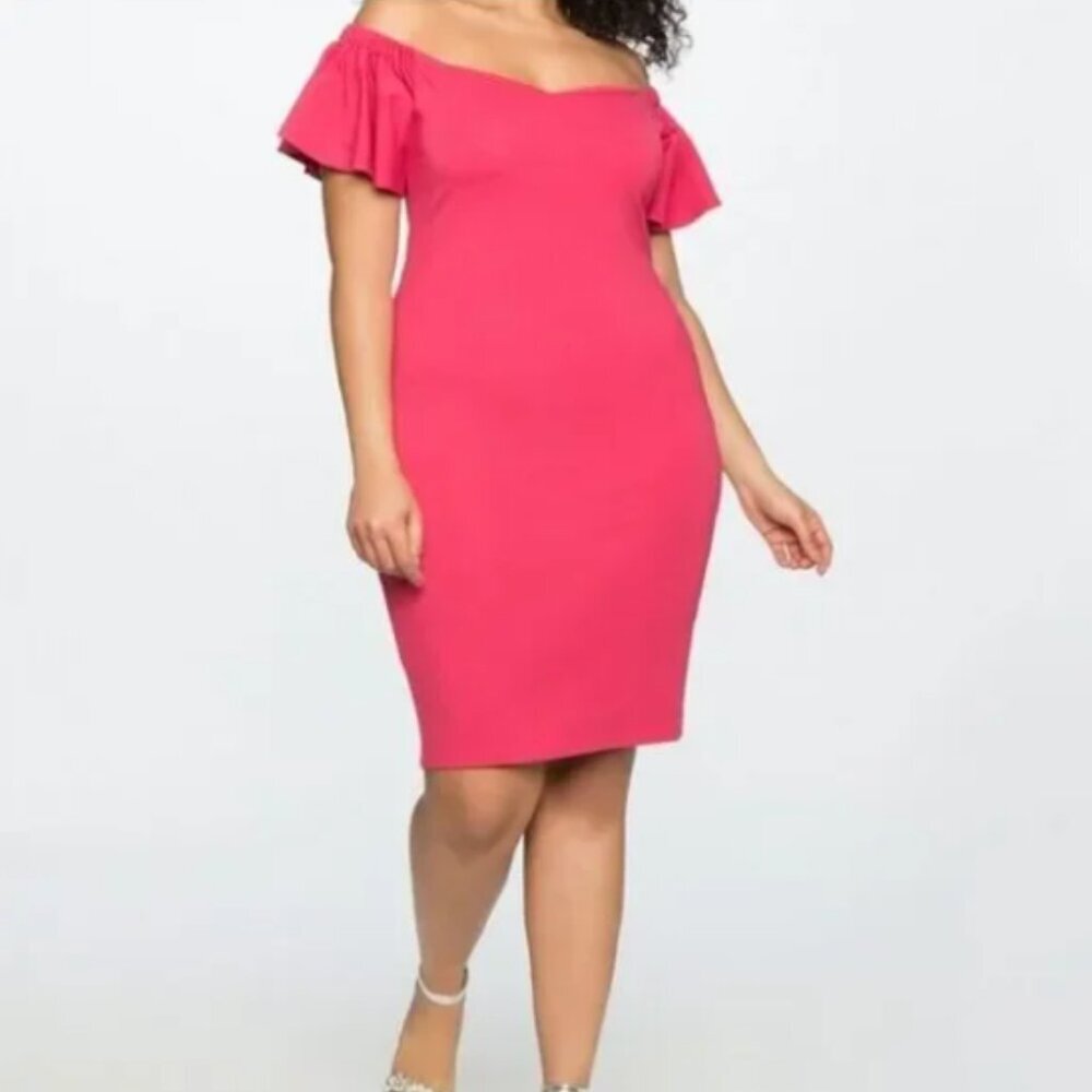 ELOQUII Ruffled Sleeve Off the Shoulder Dress, Size 24